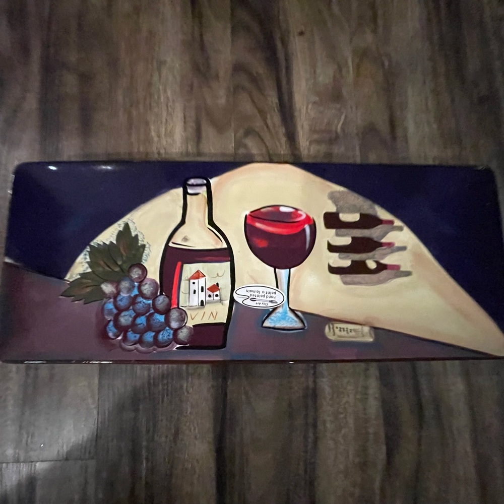 Hand painted Wine Connoisseur platter with stand new in box